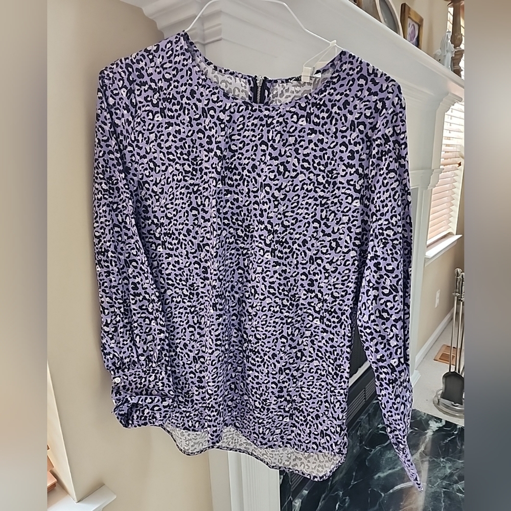NWT Women's Tyler Boe Purple Leopard Print Blouse Hi Lo Sz L $156